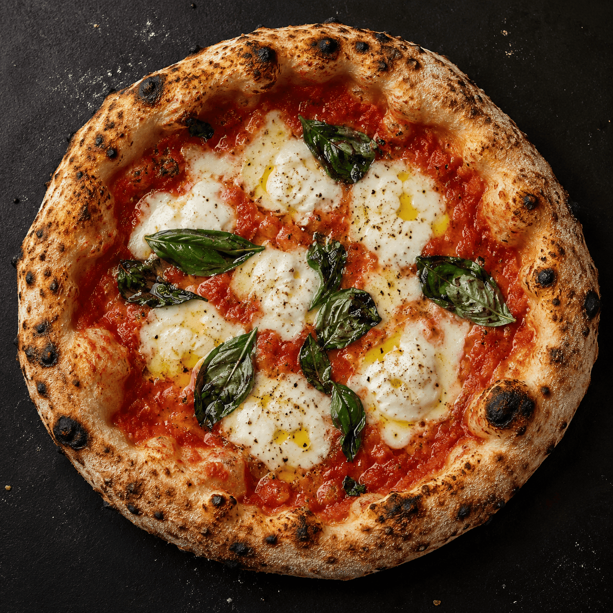 Neapolitanische Pizza mit Basilikum bei Bellucci in Osnabrück